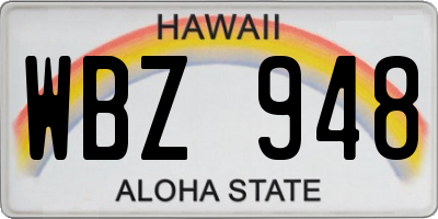 HI license plate WBZ948