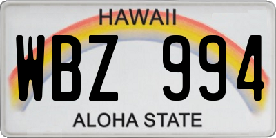 HI license plate WBZ994