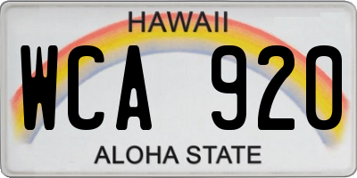 HI license plate WCA920