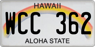 HI license plate WCC362