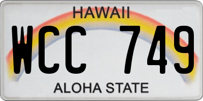 HI license plate WCC749