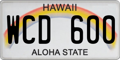HI license plate WCD600