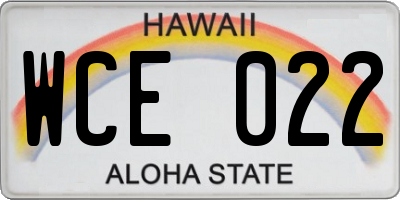 HI license plate WCE022