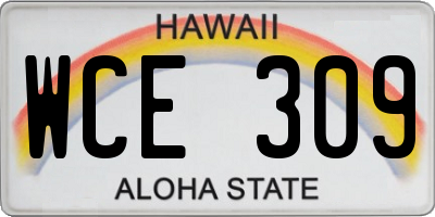HI license plate WCE309