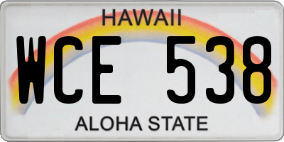 HI license plate WCE538