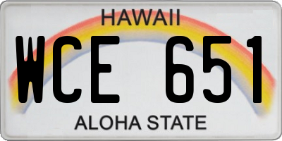 HI license plate WCE651