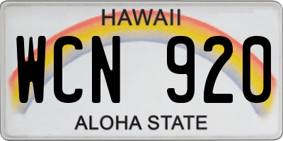 HI license plate WCN920