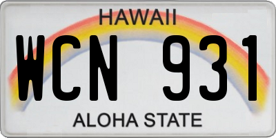 HI license plate WCN931