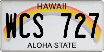 HI license plate WCS727