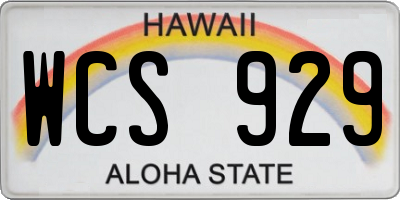 HI license plate WCS929