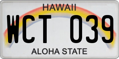 HI license plate WCT039