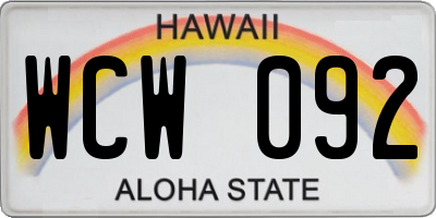 HI license plate WCW092