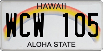 HI license plate WCW105