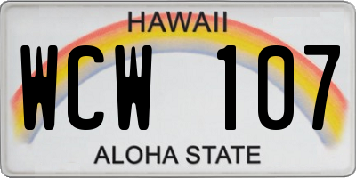 HI license plate WCW107