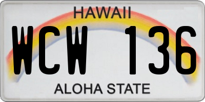 HI license plate WCW136