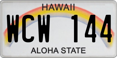 HI license plate WCW144