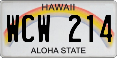 HI license plate WCW214