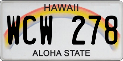 HI license plate WCW278