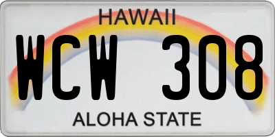 HI license plate WCW308