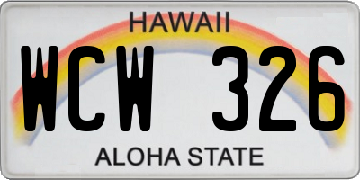 HI license plate WCW326