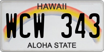 HI license plate WCW343