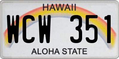 HI license plate WCW351