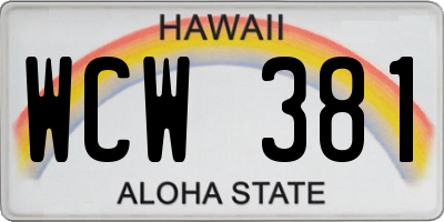 HI license plate WCW381