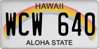 HI license plate WCW640