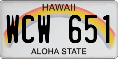 HI license plate WCW651