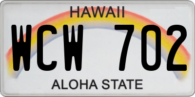 HI license plate WCW702