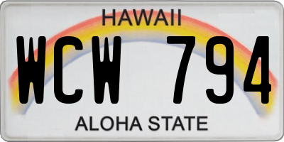 HI license plate WCW794