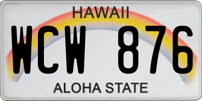 HI license plate WCW876