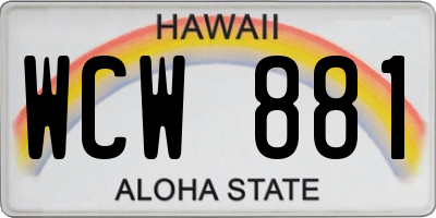 HI license plate WCW881