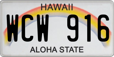 HI license plate WCW916