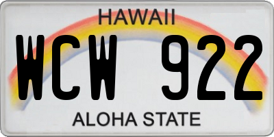 HI license plate WCW922
