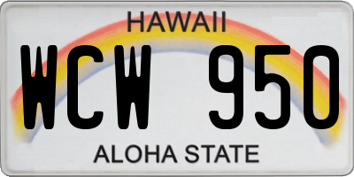 HI license plate WCW950