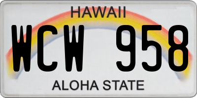 HI license plate WCW958