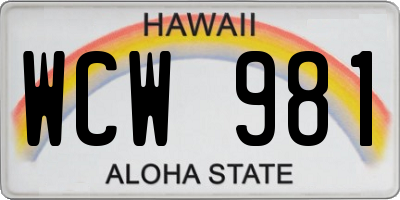 HI license plate WCW981