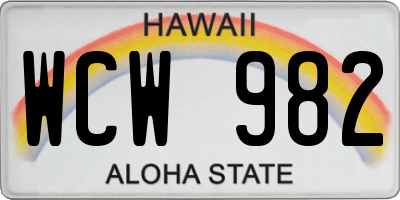 HI license plate WCW982