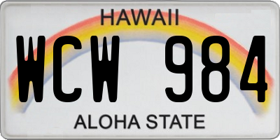 HI license plate WCW984