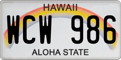 HI license plate WCW986