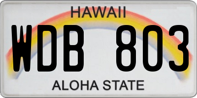 HI license plate WDB803