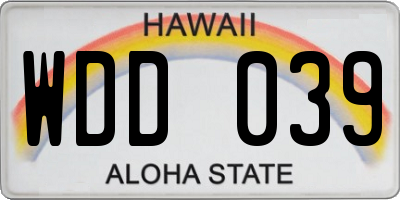 HI license plate WDD039