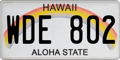 HI license plate WDE802