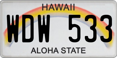 HI license plate WDW533