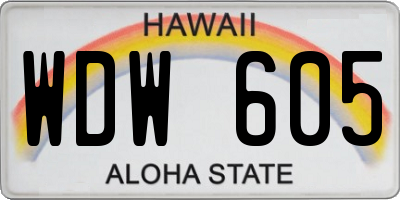 HI license plate WDW605