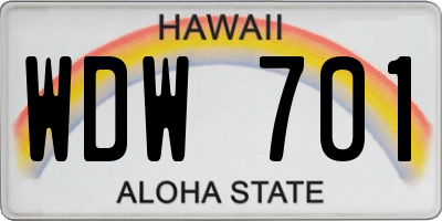 HI license plate WDW701
