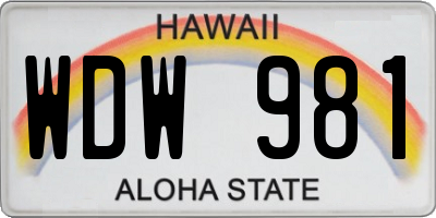 HI license plate WDW981