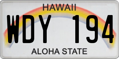 HI license plate WDY194
