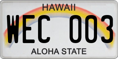 HI license plate WEC003